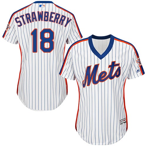 Mets #18 Darryl Strawberry White(Blue Strip) Alternate Women's Stitched MLB Jersey - Click Image to Close